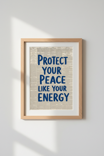Trendy Aesthetic Poster | Blue Quote Newspaper Art, Mental Health Office Decor