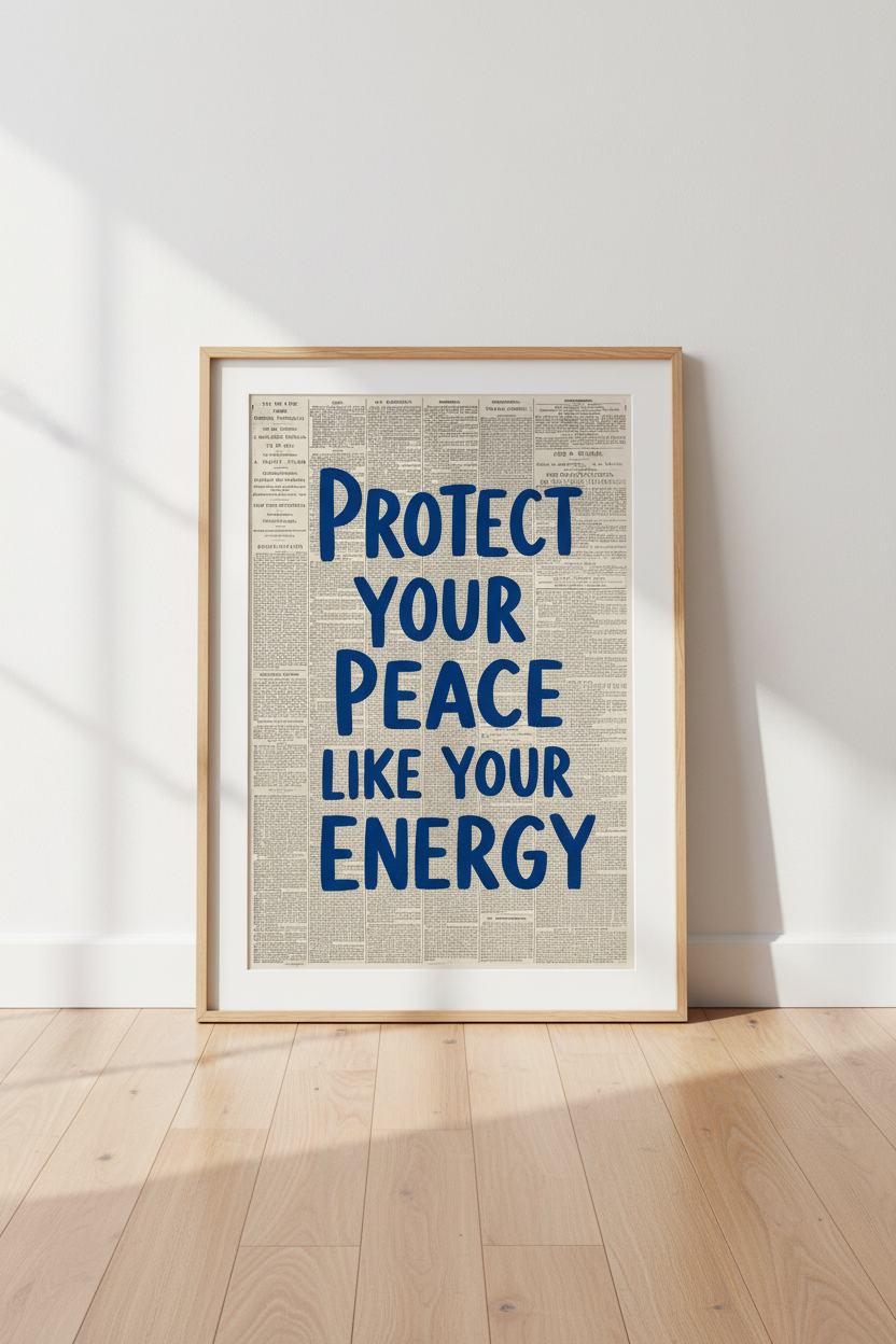 Trendy Aesthetic Poster | Blue Quote Newspaper Art, Mental Health Office Decor