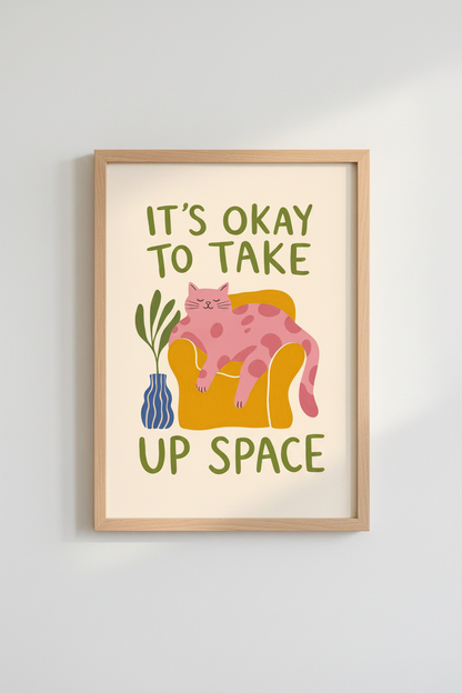 Quirky Cat Wall Art Print | Pink Cat Decor | Body Positivity Poster