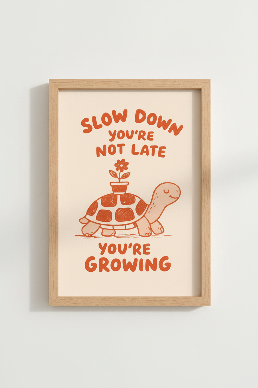 Boho Wall Art Print | Peachy Turtle Illustration, Nursery Decor