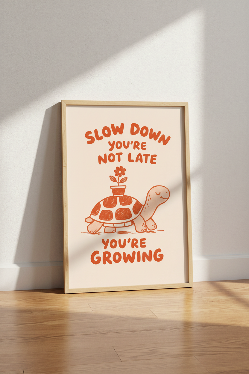 Boho Wall Art Print | Peachy Turtle Illustration, Nursery Decor