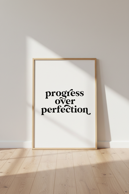 Progress Over Perfection Wall Art Print | Office Decor | Minimalist Quote Poster