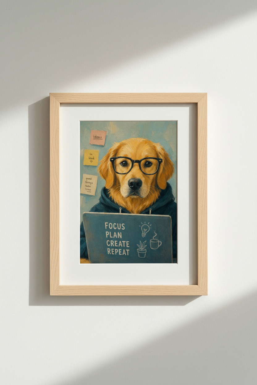 Golden Retriever Office Wall Art | Funny Dog Poster | Home Study Decor