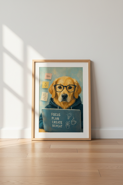 Golden Retriever Office Wall Art | Funny Dog Poster | Home Study Decor