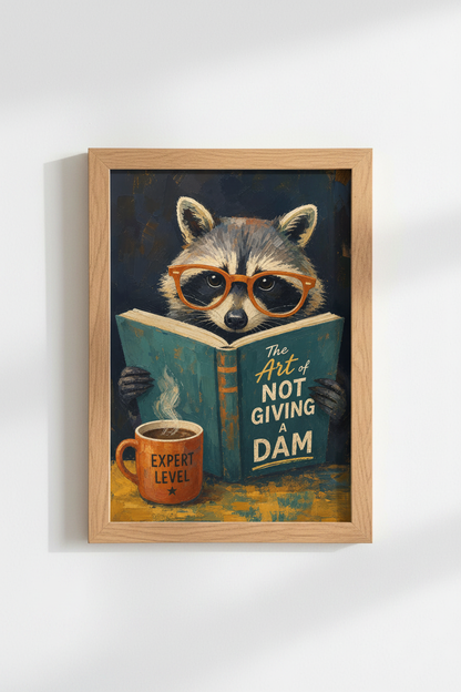 Funny Raccoon Art Print | Moody Oil Painting Library Decor, Whimsical Animal Poster
