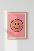 Disco Ball Smiley Wall Art | Pink Retro Rave Poster, Groovy Music Decor