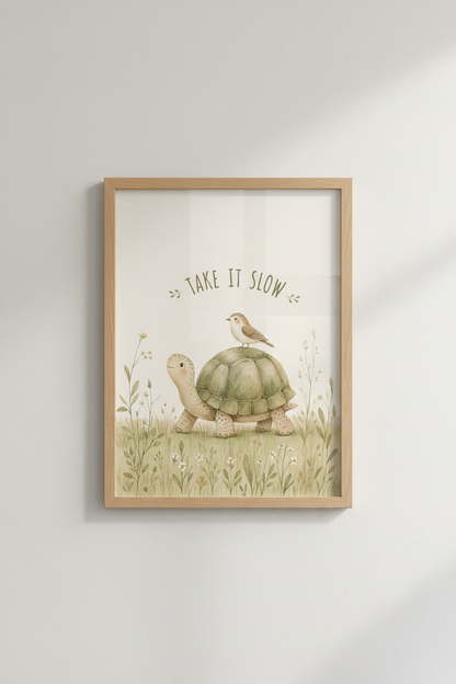 Watercolor Turtle Wall Art | Take It Slow Nursery Decor, Sage Green Animal Poster