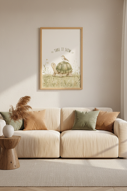 Watercolor Turtle Wall Art | Take It Slow Nursery Decor, Sage Green Animal Poster