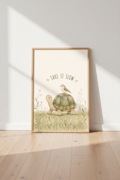 Watercolor Turtle Wall Art | Take It Slow Nursery Decor, Sage Green Animal Poster