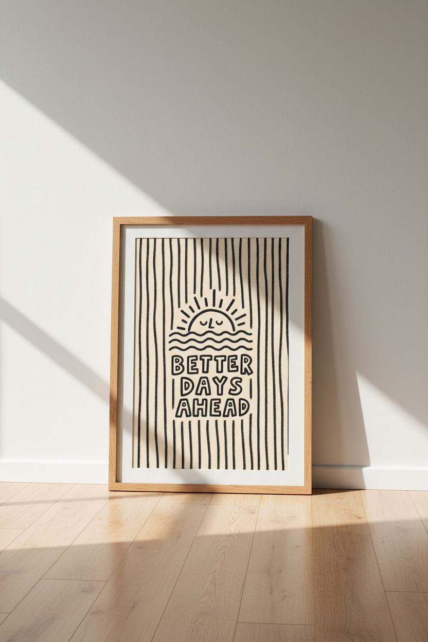 boho wall art print | Neutral beige, bold line illustration | Living Room Decor Poster