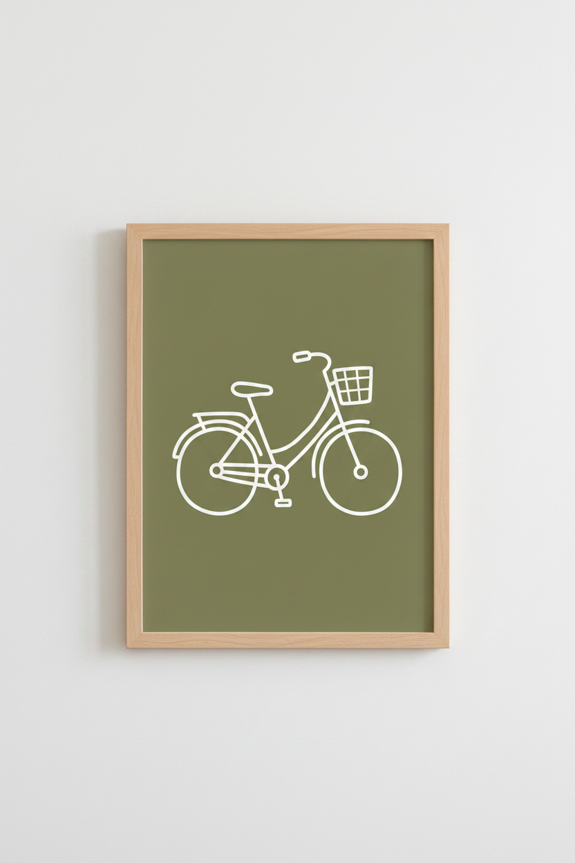 Bicycle Line Art Print | Sage Green Minimalist Poster | Modern Home Decor