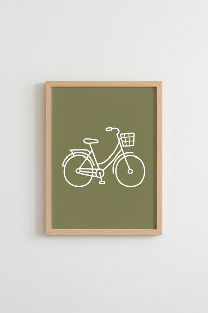 Bicycle Line Art Print | Sage Green Minimalist Poster | Modern Home Decor