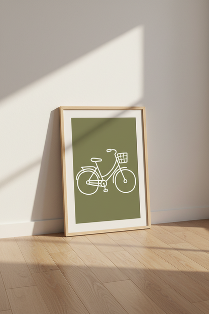 Bicycle Line Art Print | Sage Green Minimalist Poster | Modern Home Decor