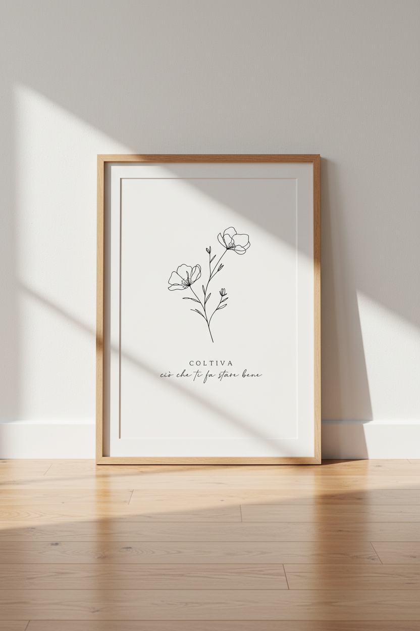 Italian Quote Flower Wall Art | Minimalist Botanical Line Drawing, Boho Poster