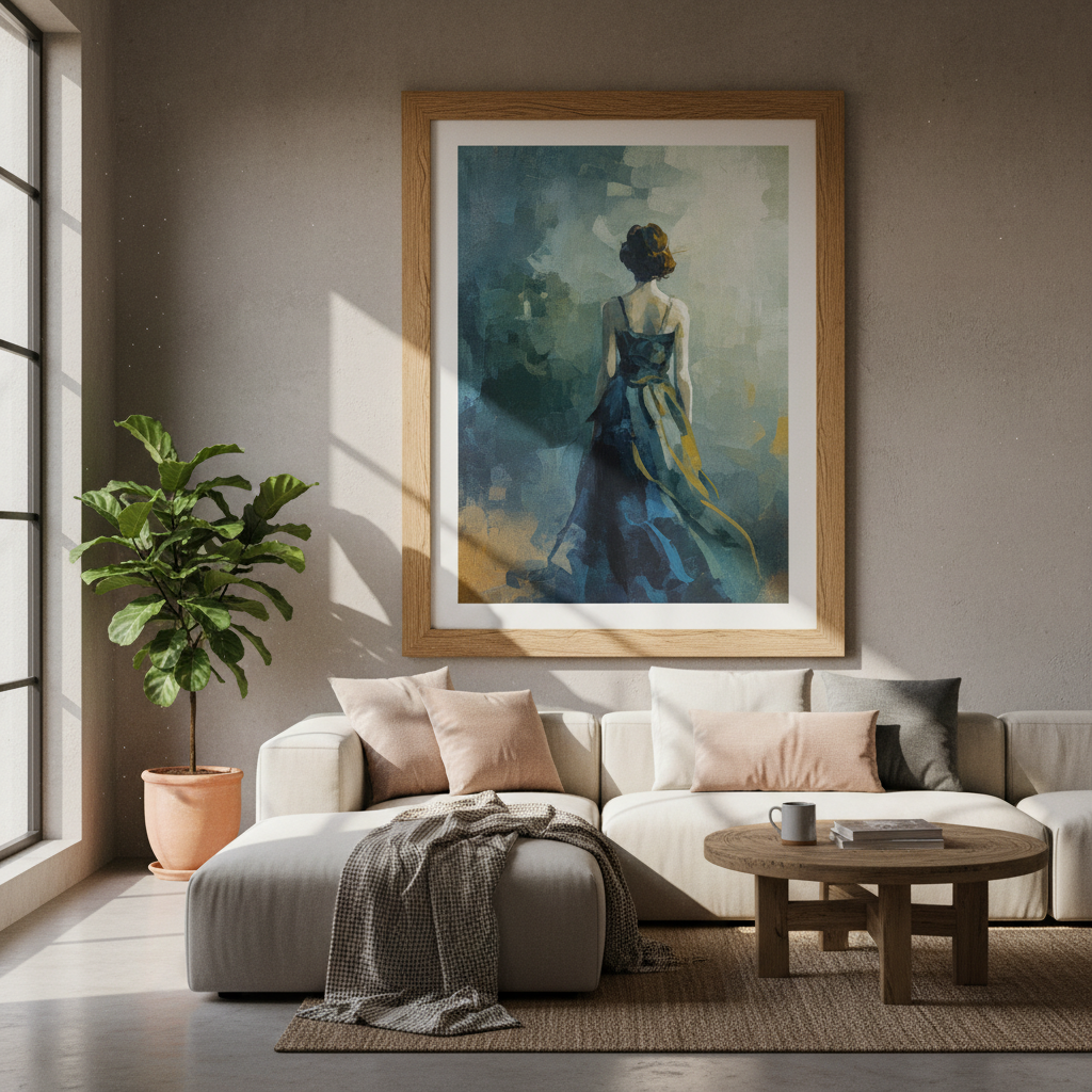 Abstract Geometric Wall Art | Modern Navy &amp; Orange Poster, Living Room Decor