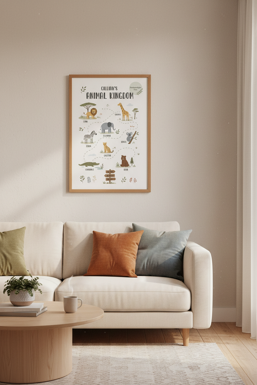 Custom Animal Kingdom Wall Art | Safari Nursery Poster, Neutral Jungle Kids Room Decor