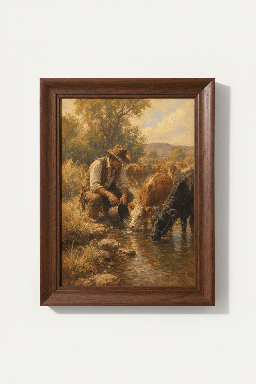 western wall art print | Cattle Scene | Rustic Living Decor Poster