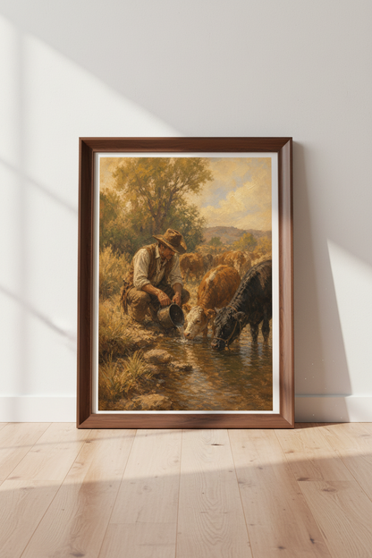 western wall art print | Cattle Scene | Rustic Living Decor Poster