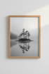 Moody Nature Wall Art Print | Black and White Misty Island Decor | Minimalist Poster