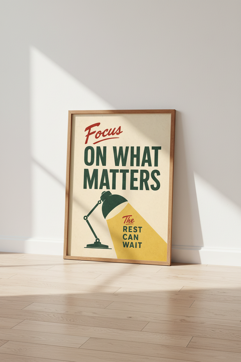 Focus On What Matters Retro Poster | Office Wall Art | Motivational Print