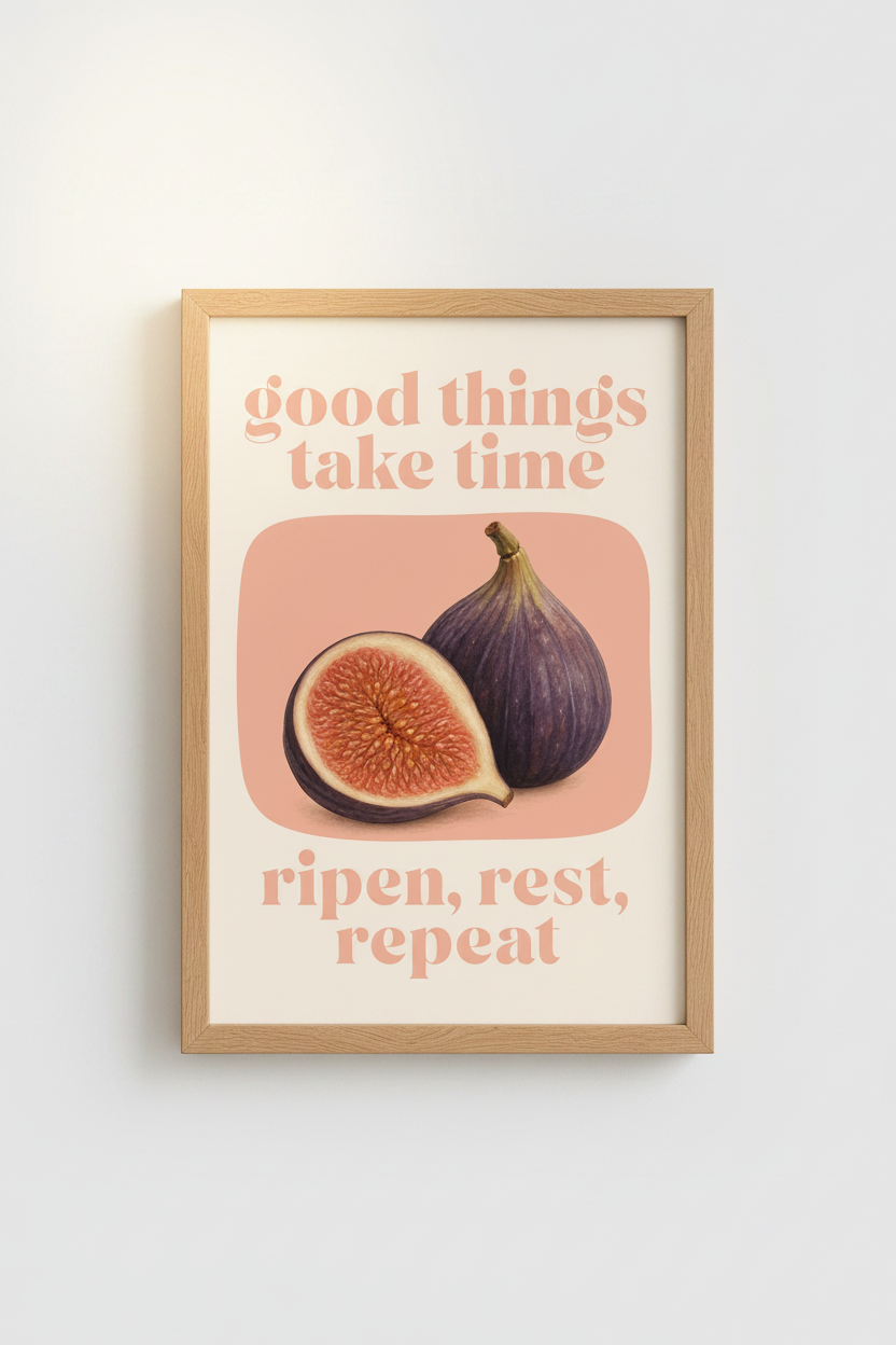 Retro Kitchen Wall Art Print | Vintage Fig Botanical Poster, Muted Pink Kitchen Decor