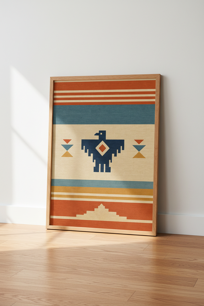 Southwest Thunderbird Art | Rustic Geometric Print, Desert Boho Wall Decor