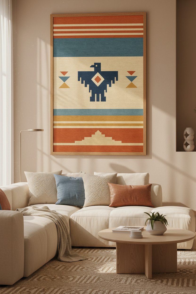 Southwest Thunderbird Art | Rustic Geometric Print, Desert Boho Wall Decor