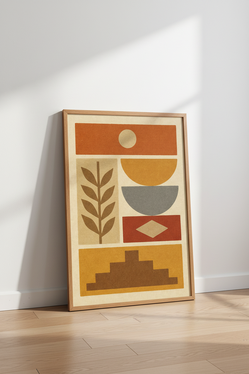 Abstract Geometric Desert Wall Art Print | Boho Living Room Decor | Mid Century Modern
