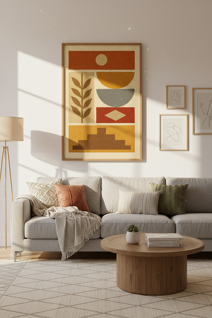 Abstract Geometric Desert Wall Art Print | Boho Living Room Decor | Mid Century Modern