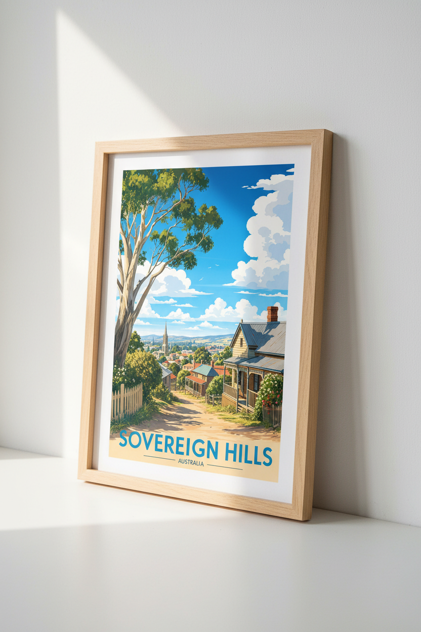 Sovereign Hills Australia Travel Poster | Vintage Village Wall Art | Country Home Decor