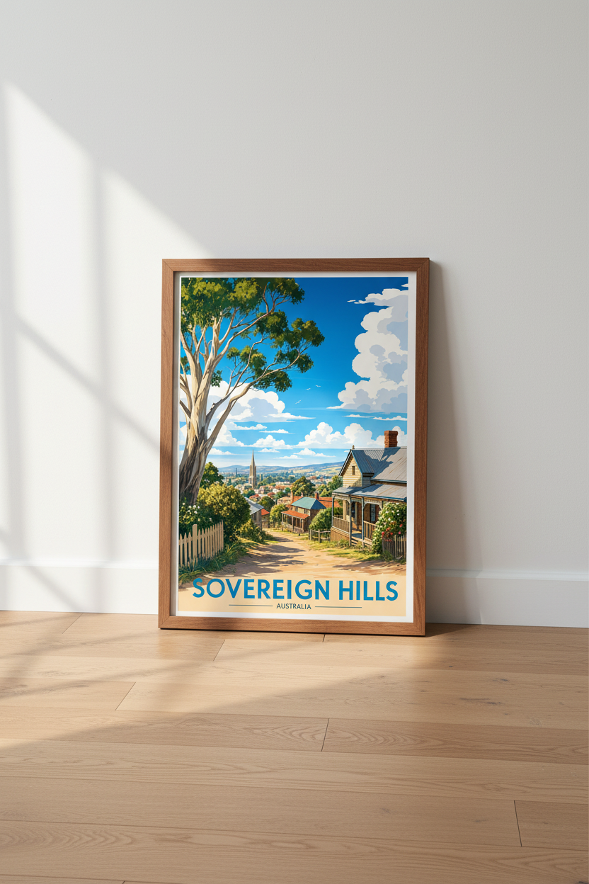 Sovereign Hills Australia Travel Poster | Vintage Village Wall Art | Country Home Decor