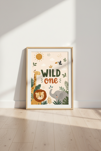 Wild One Safari Animals Wall Art | Earthy Nursery Decor | Jungle Boho Poster