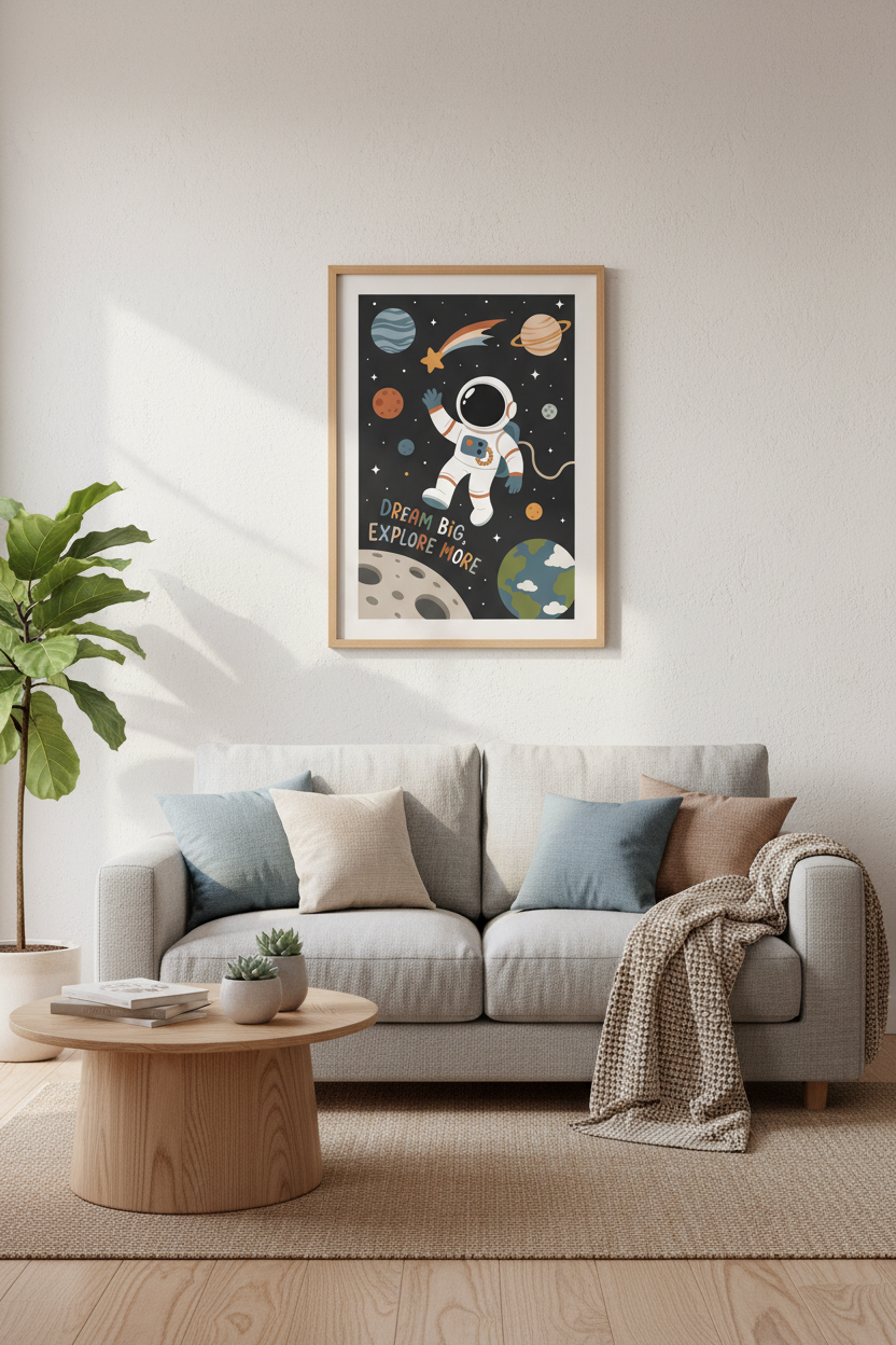 Astronaut Space Wall Art | Kids Nursery Decor | Boho Dream Big Poster
