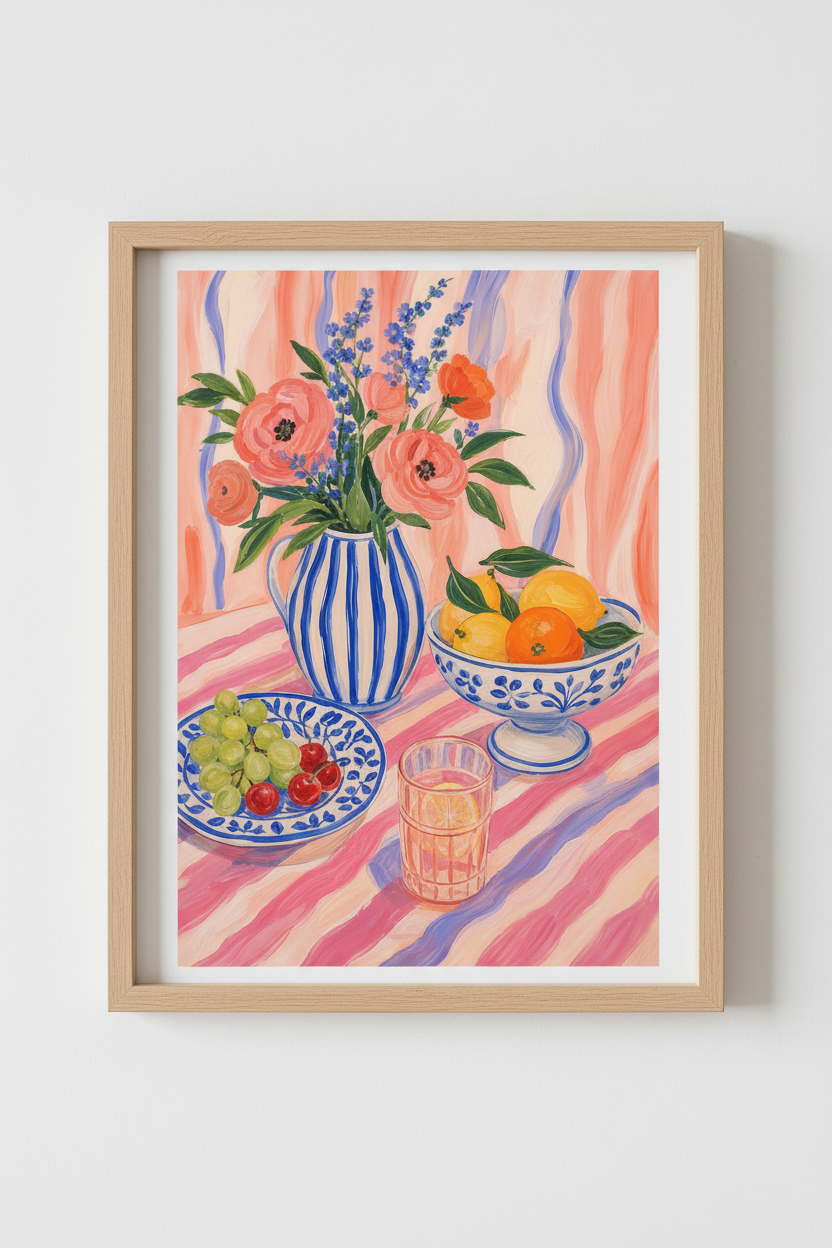 Mediterranean Still Life Wall Art Print | Kitchen Decor | Colorful Aesthetic Poster