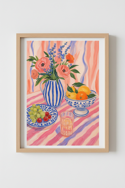 Mediterranean Still Life Wall Art Print | Kitchen Decor | Colorful Aesthetic Poster