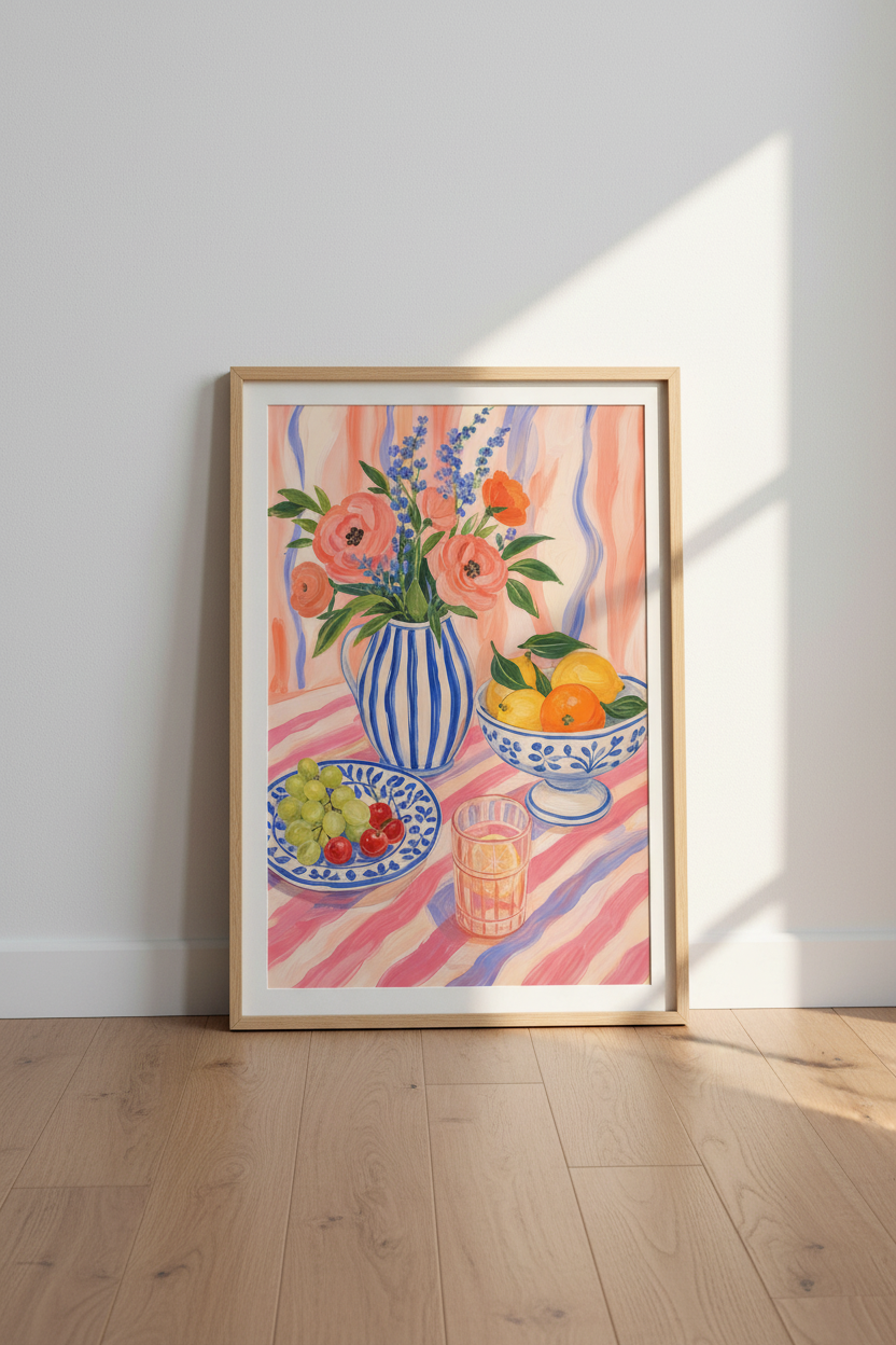 Mediterranean Still Life Wall Art Print | Kitchen Decor | Colorful Aesthetic Poster