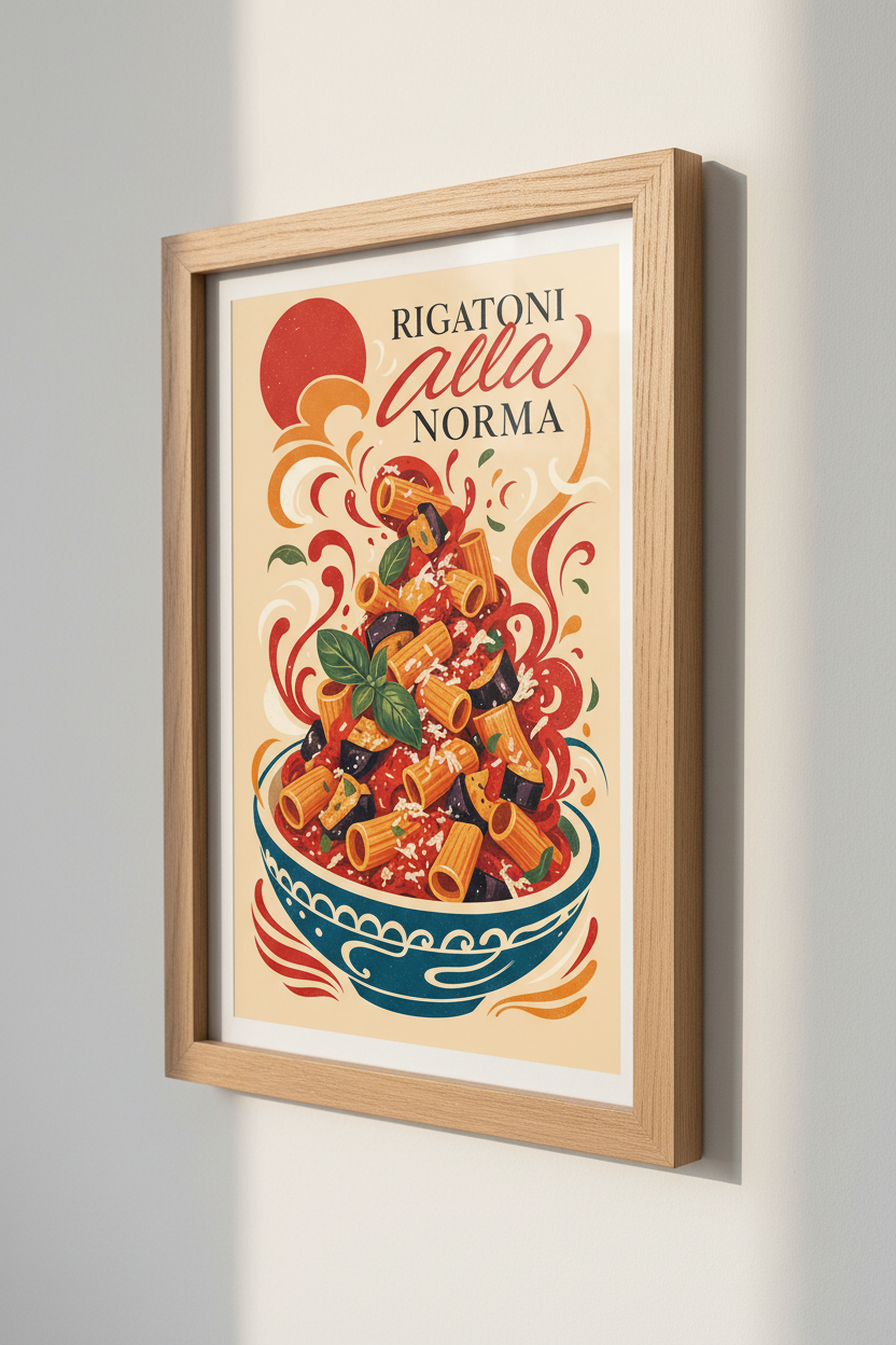 Rigatoni alla Norma Pasta Wall Art | Kitchen Decor | Italian Food Poster