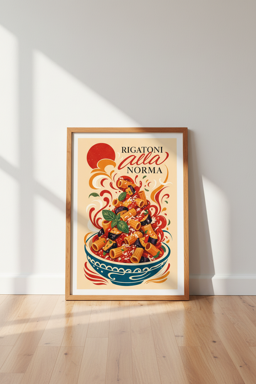 Rigatoni alla Norma Pasta Wall Art | Kitchen Decor | Italian Food Poster