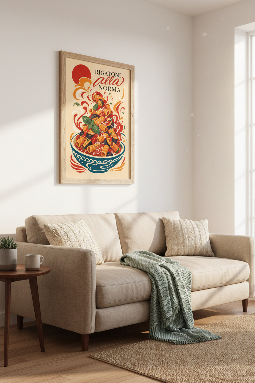 Rigatoni alla Norma Pasta Wall Art | Kitchen Decor | Italian Food Poster