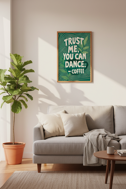 Coffee Humor Wall Art| Retro Green Typography Print, Kitchen &amp; Cafe Decor