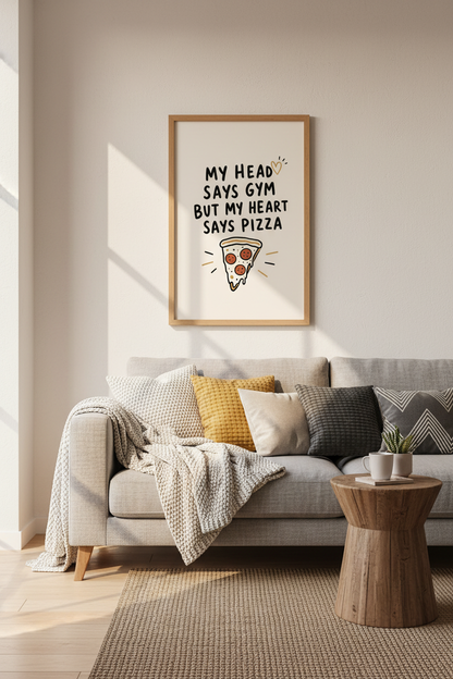 Funny Pizza vs Gym Wall Art Print | Kitchen Decor | Minimalist Quote Poster