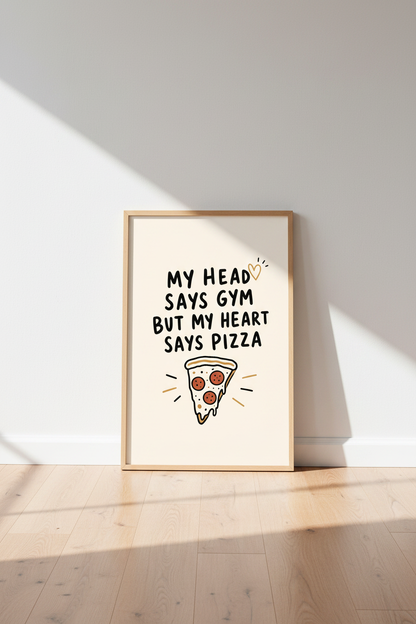 Funny Pizza vs Gym Wall Art Print | Kitchen Decor | Minimalist Quote Poster
