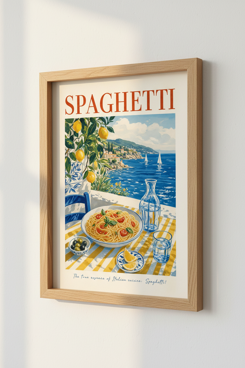 Italian Spaghetti Wall Art Print | Kitchen Decor | Mediterranean Aesthetic Poster