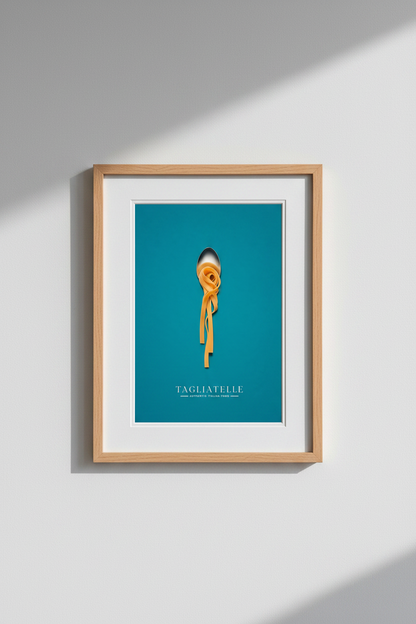 Pasta Wall Art | Teal Backdrop, Minimal Food Poster, Kitchen Decor