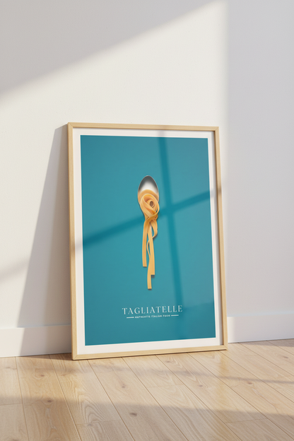 Pasta Wall Art | Teal Backdrop, Minimal Food Poster, Kitchen Decor