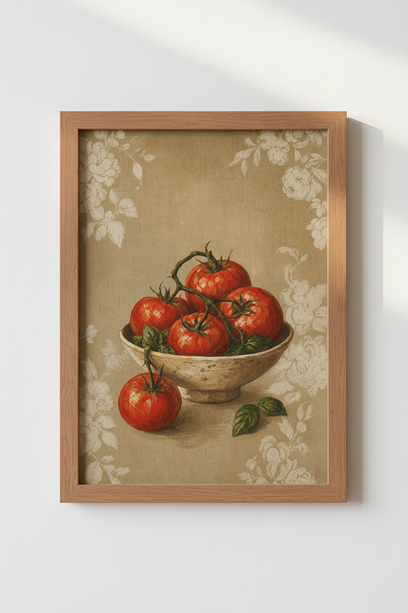 Vintage Tomato Kitchen Art | Rustic Still Life Poster | Farmhouse Food Print