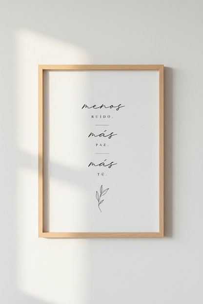 Menos Ruido Mas Paz Wall Art | Spanish Quote Print, Minimalist Decor