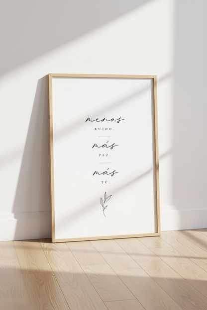 Menos Ruido Mas Paz Wall Art | Spanish Quote Print, Minimalist Decor