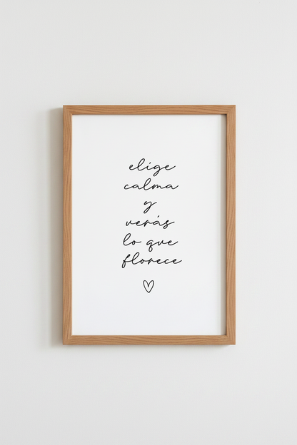 Spanish Quote Wall Art | Elige Calma Minimalist Script Poster, Modern Home Decor