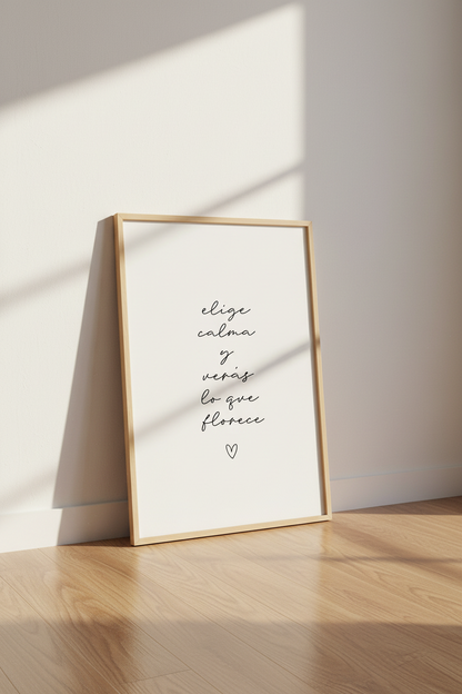 Spanish Quote Wall Art | Elige Calma Minimalist Script Poster, Modern Home Decor